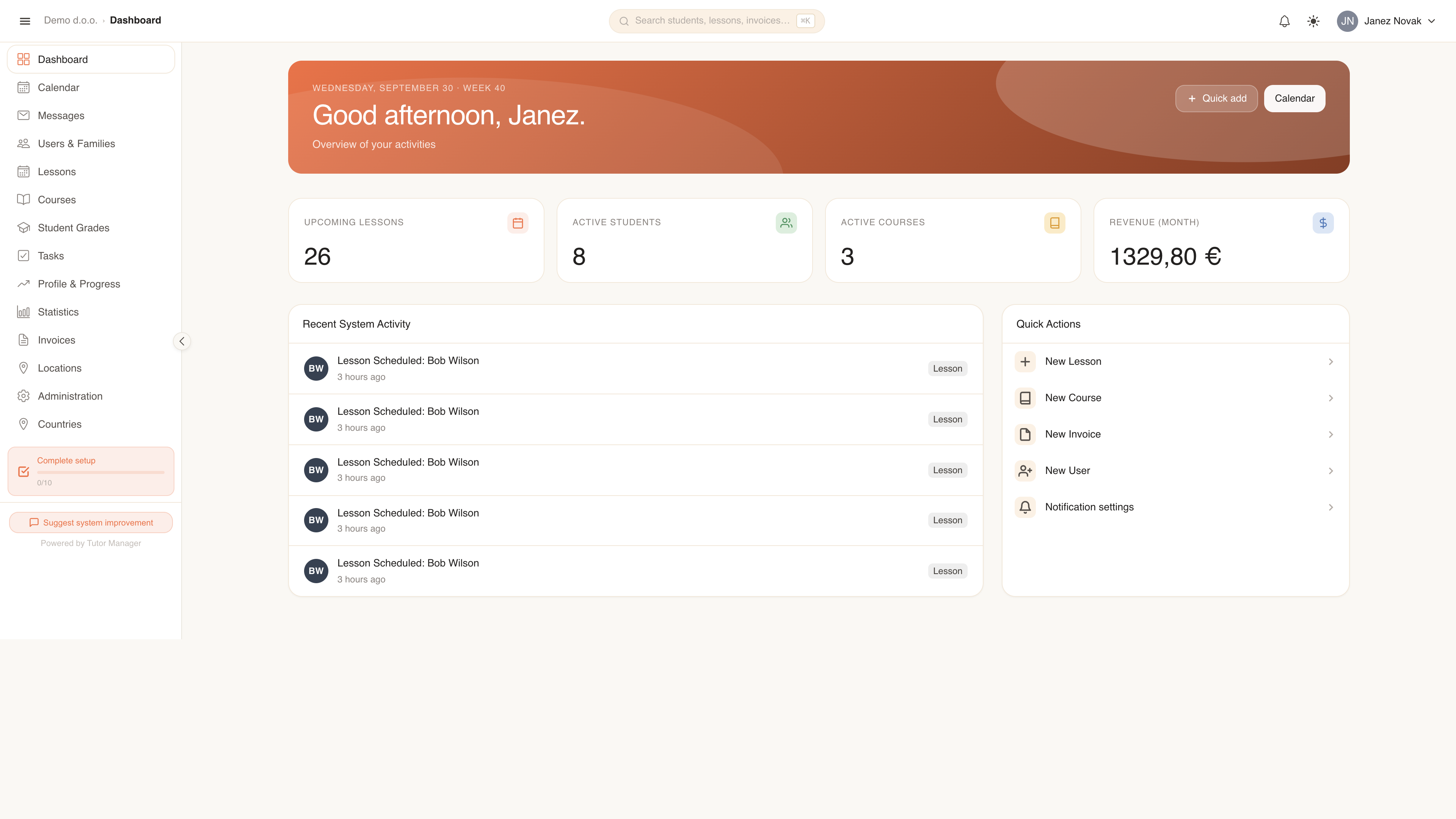 TutorManager Dashboard