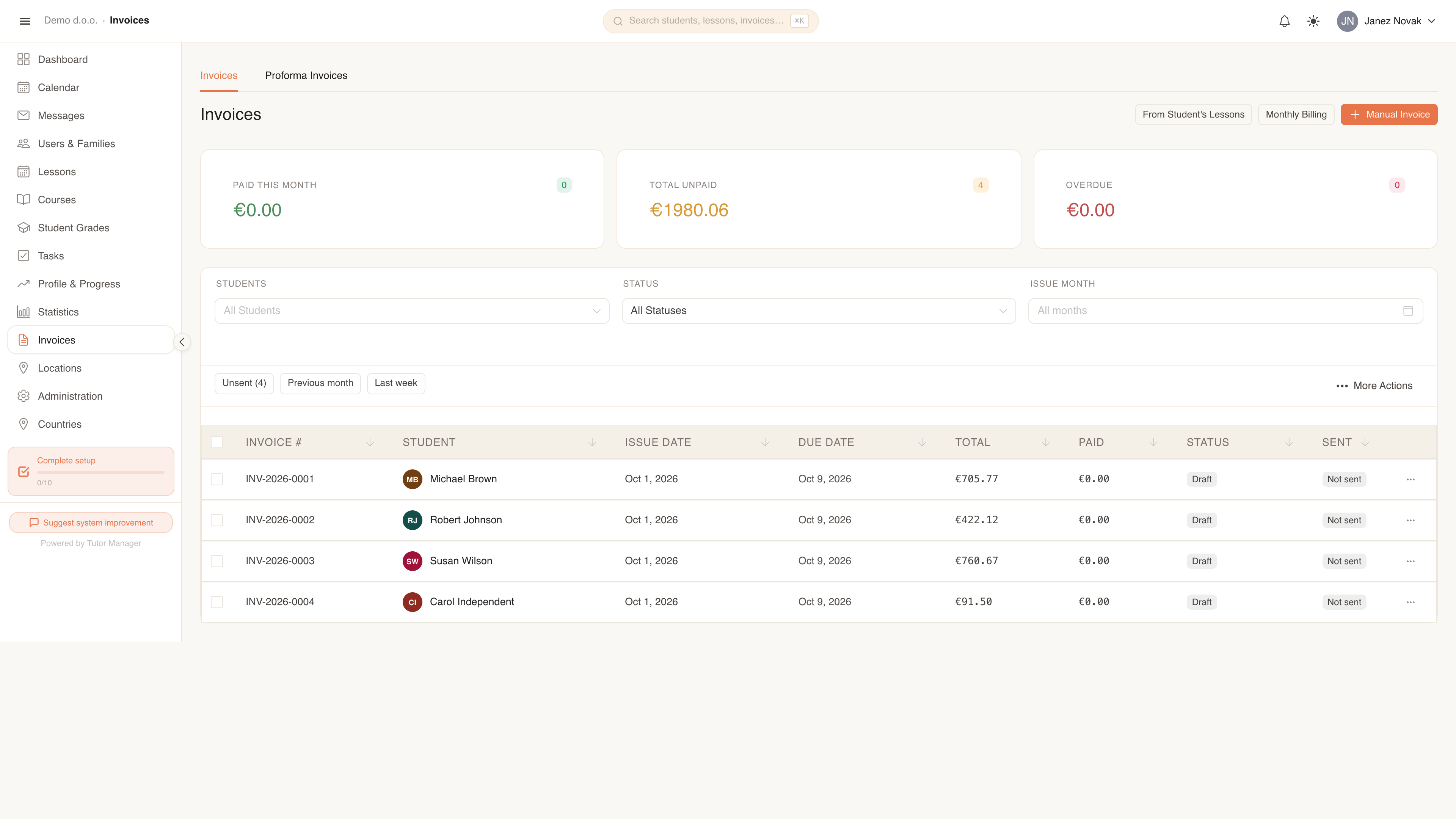 Invoicing interface