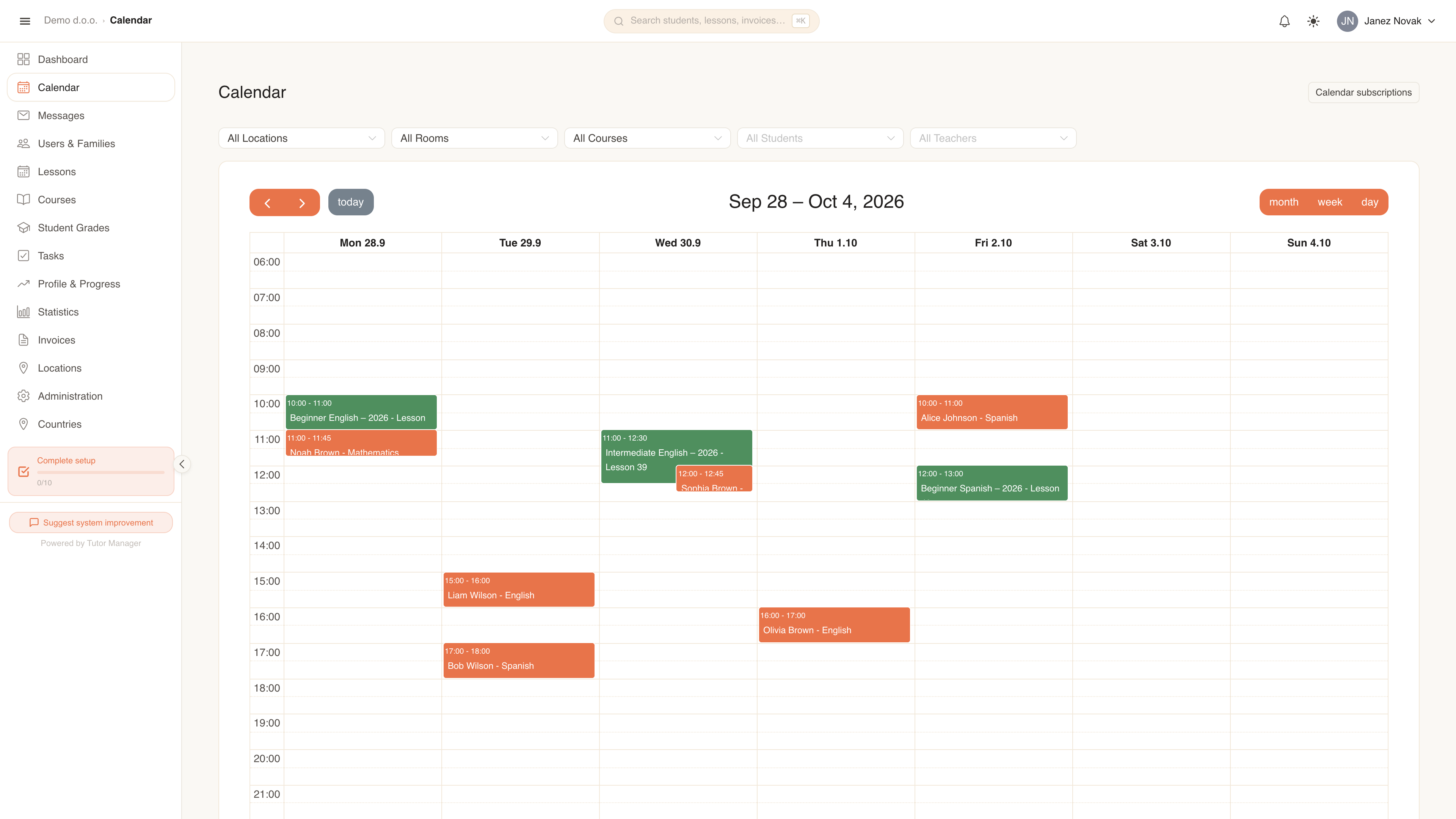 Lesson scheduling interface